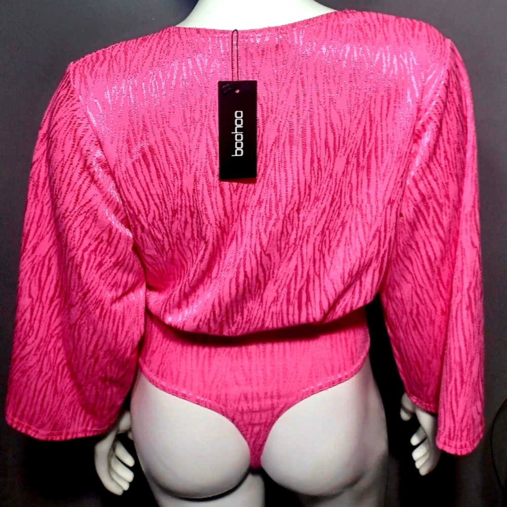 🔥NEW $49 SILKY SEXY PINK  Wrap BODYSUIT SIZE 10 - Picture 7 of 12